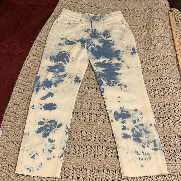 Levi's 721 High Rise Skinny Ankle Acid Wash women’s SZ 6/27 Raw Hem blue & white - Picture 1 of 16